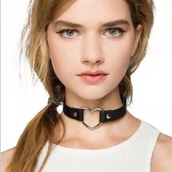 Goth Chrome Heart Choker / Wrapped Layer Bracelet w Black Adjustable Strap NIBag - Picture 5 of 14